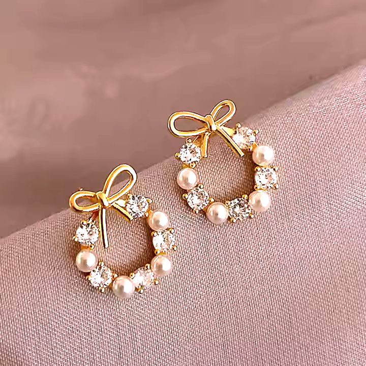 Pearl Stud Bow Earrings