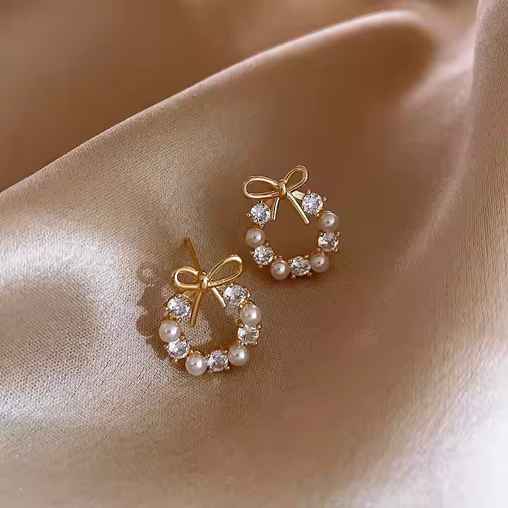 Pearl Stud Bow Earrings