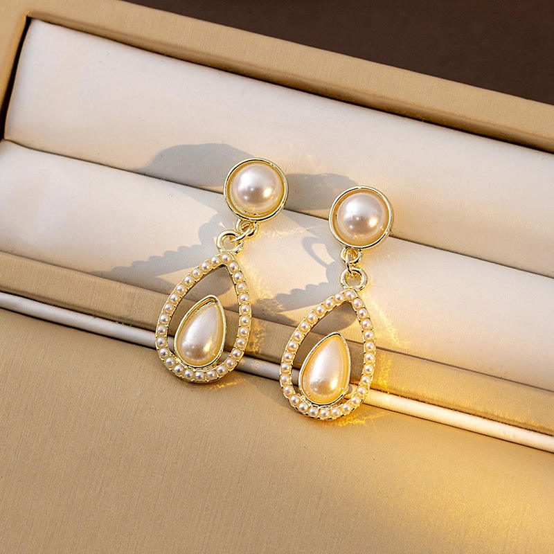Amber Drop Gold Finish Earrings