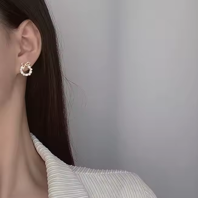Pearl Stud Bow Earrings