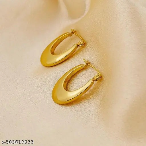 Lunar Arc Gold Finish Hoop Earrings