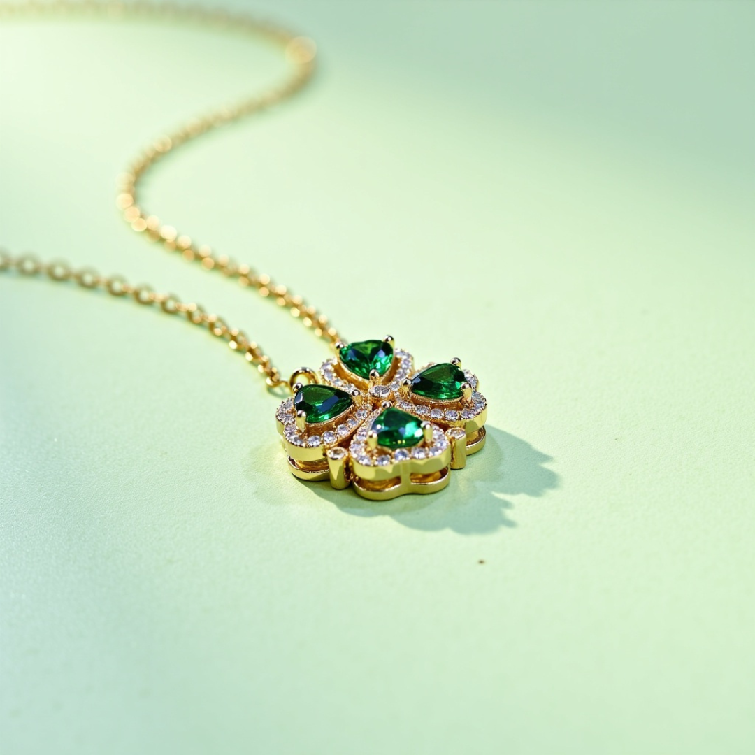 Rosegold Diamond Four-Leaf Clover Folding Heart Locket Pendant