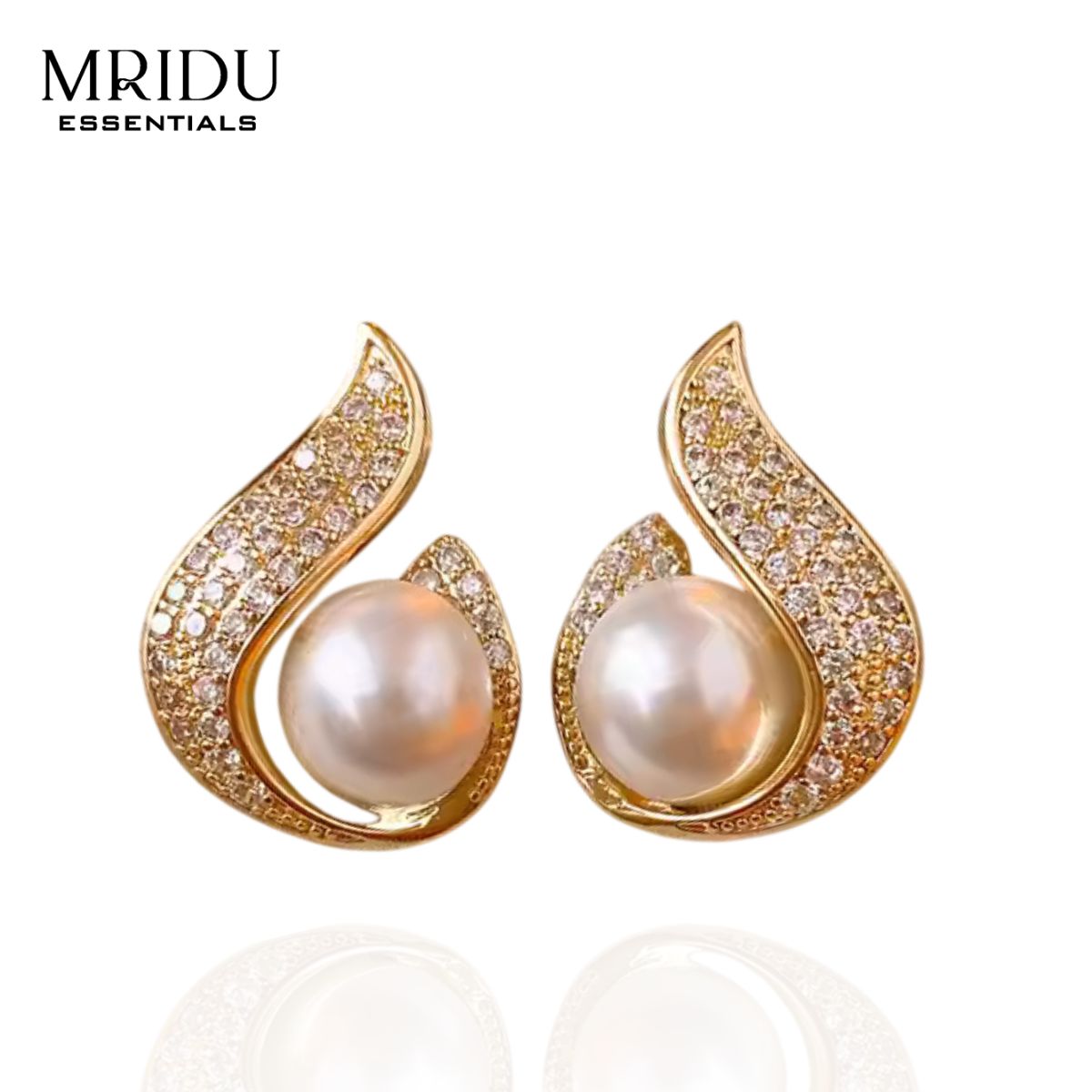 Curve Pearl Golden Finish Earrings