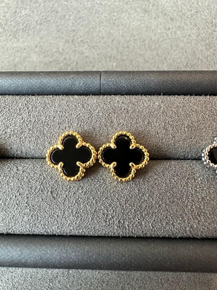 Midnight Clover Peace Gold Finish Earrings
