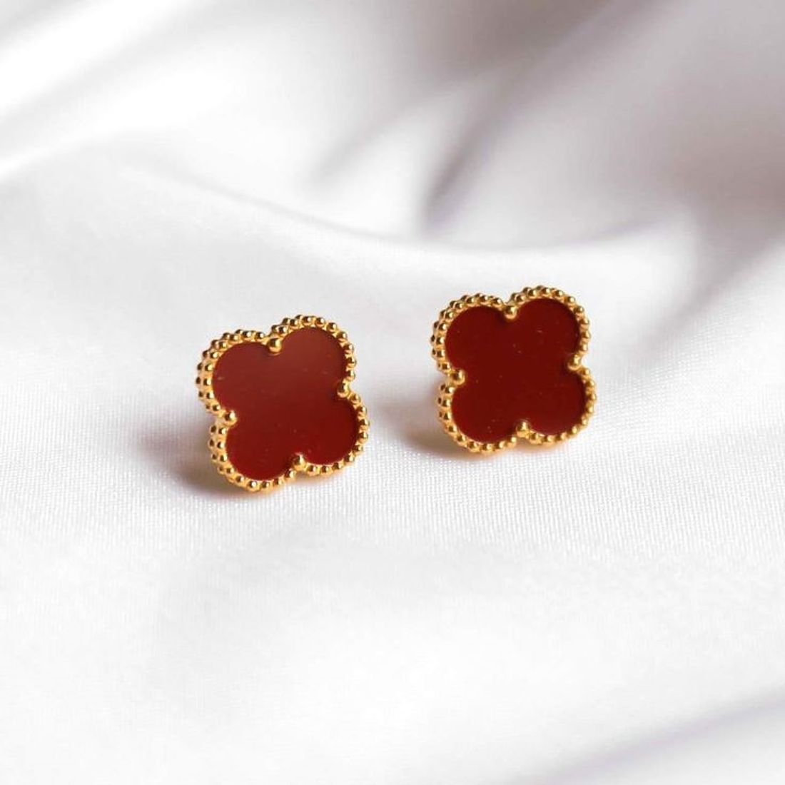 Midnight Clover Peace Gold Finish Earrings