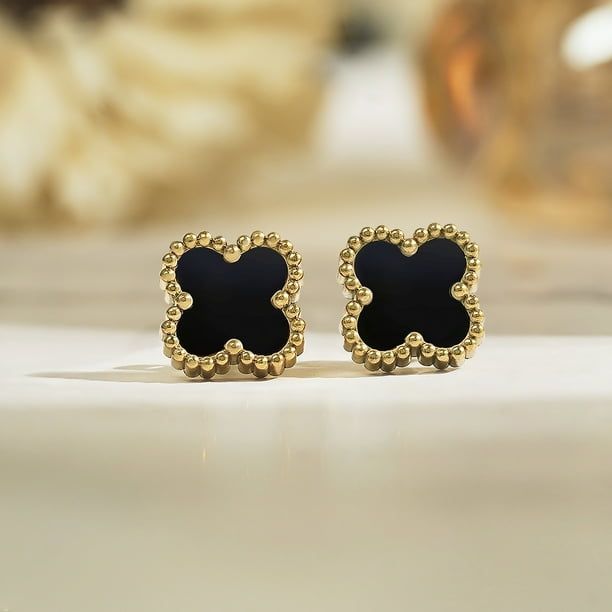 Midnight Clover Peace Gold Finish Earrings
