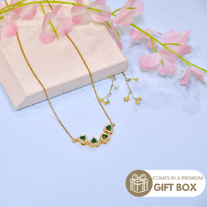 Four leaf Emerald Clover Folding Heart Pendant