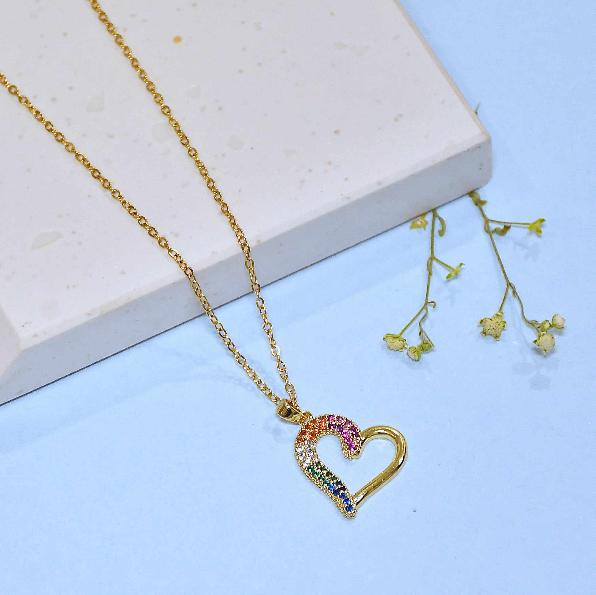 Rainbow Heart Golden Finish Pendant