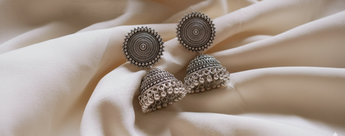 Aureki Silver Oxidized Jhumki.