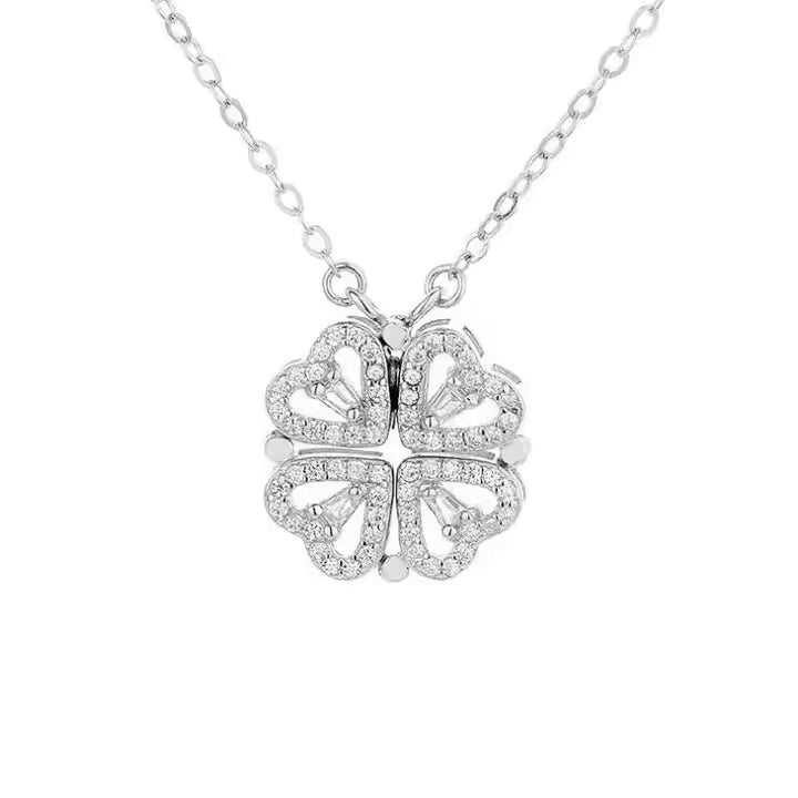 Silver Leaf Charm Folding Magnetic Heart Pendant