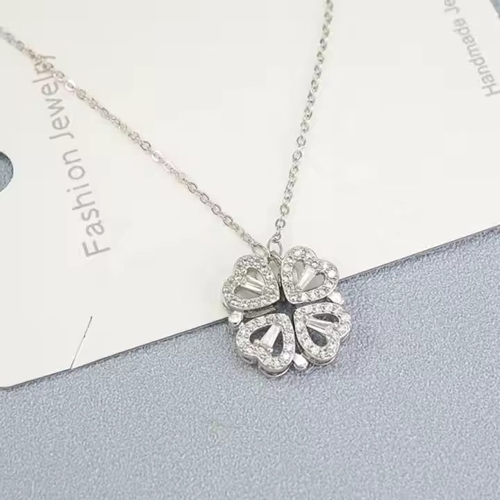 Silver Leaf Charm Folding Magnetic Heart Pendant