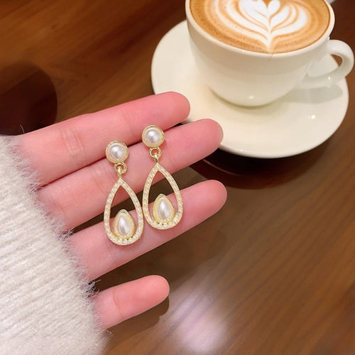 Amber Drop Gold Finish Earrings