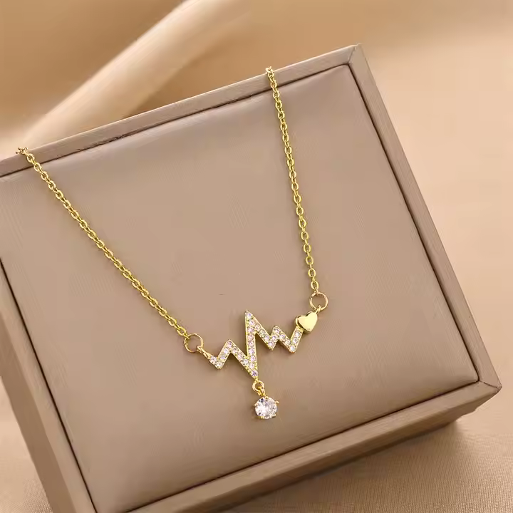 Gold Plated Signal Heartbeat Pendant Set