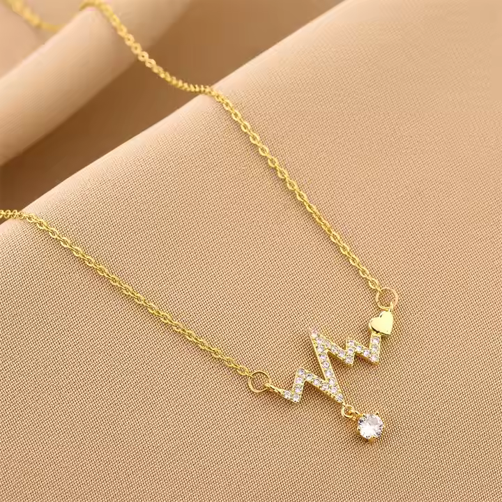 Gold Plated Signal Heartbeat Pendant Set