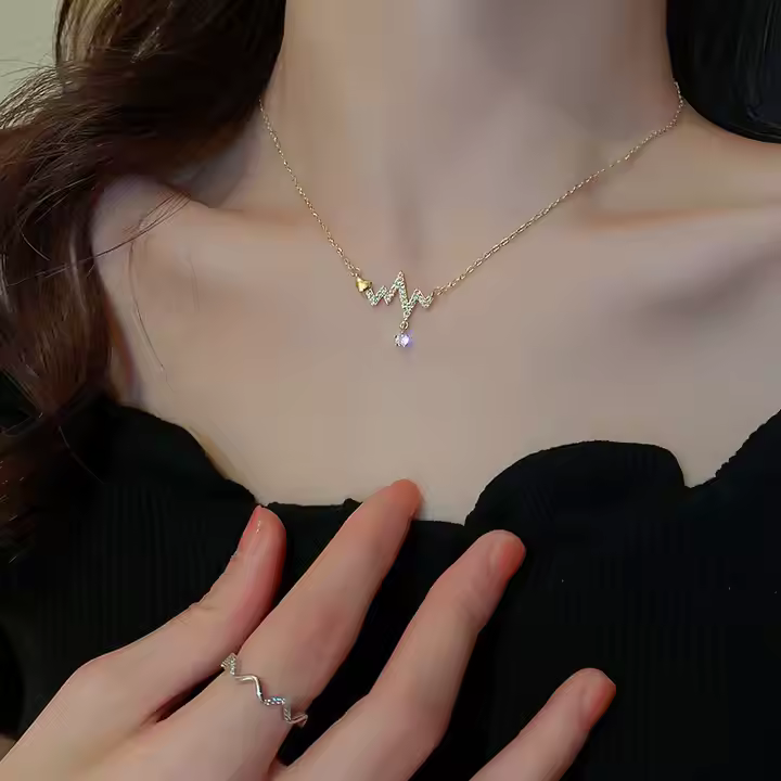 Gold Plated Signal Heartbeat Pendant Set