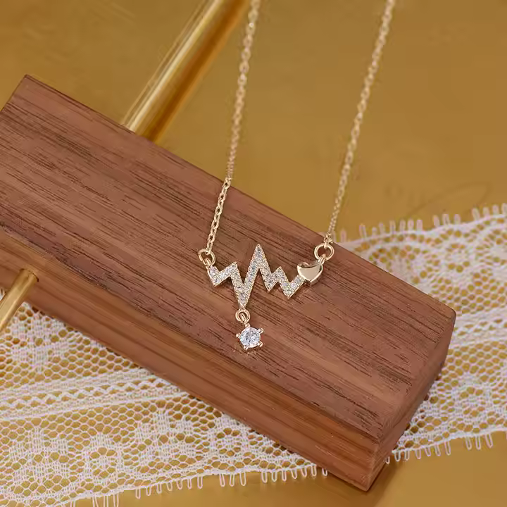 Gold Plated Signal Heartbeat Pendant Set