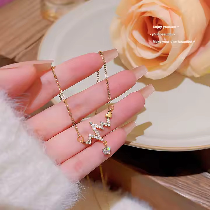Gold Plated Signal Heartbeat Pendant Set