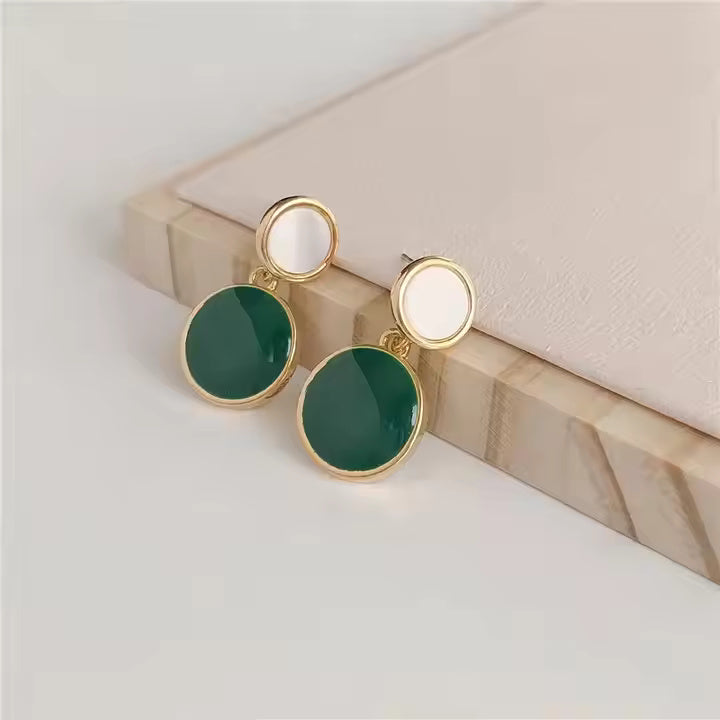 Shining Loop Green Shade Gold Finish Earrings