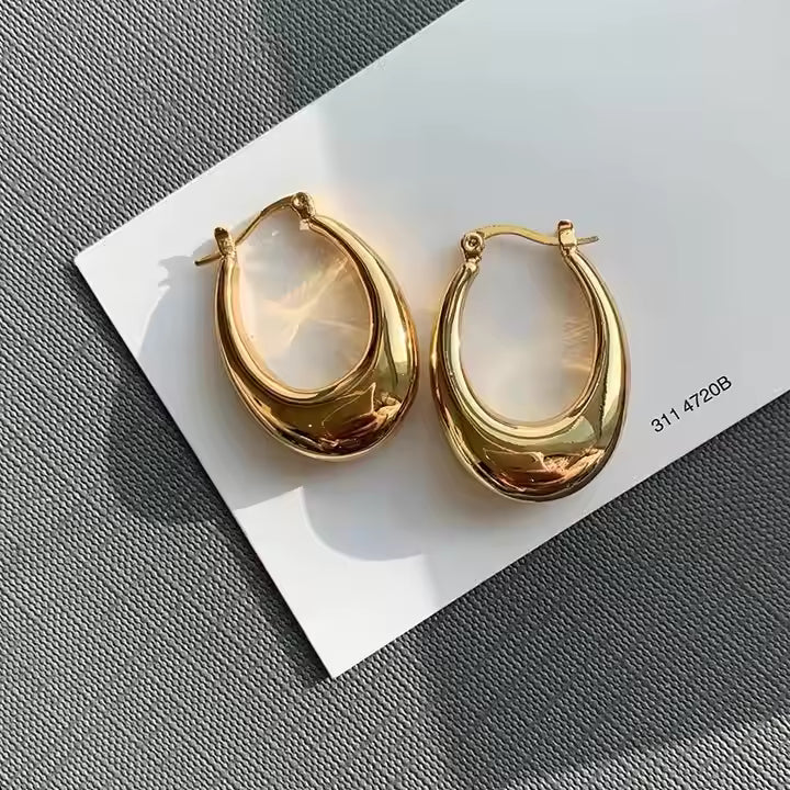 Lunar Arc Gold Finish Hoop Earrings