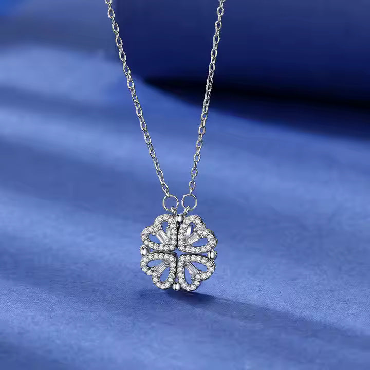 Silver Leaf Charm Folding Magnetic Heart Pendant