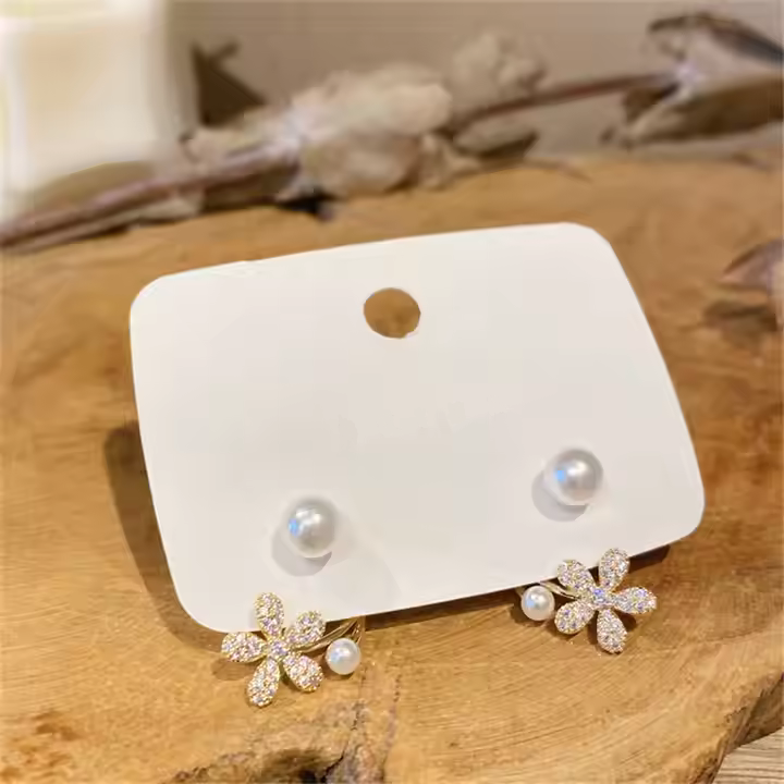 Diamond Flower Pearl Earrings