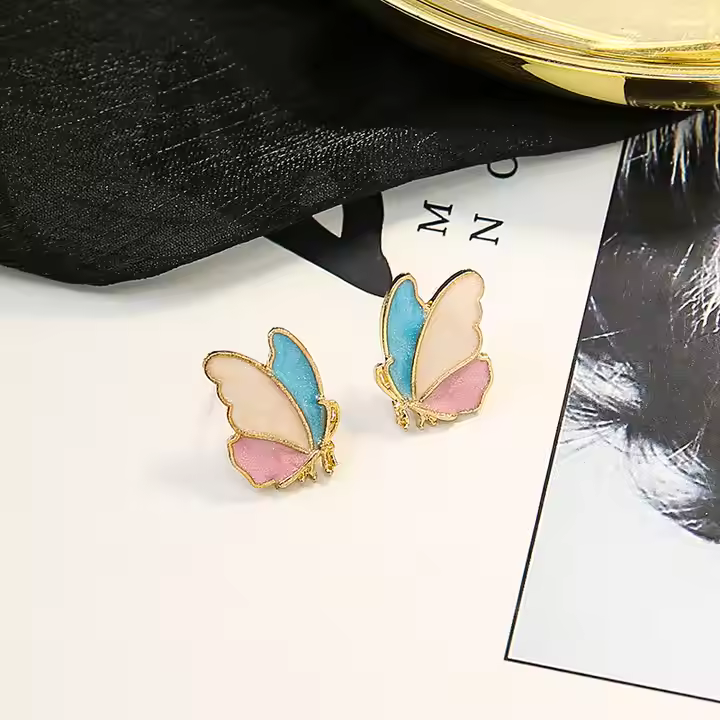 Trendy Colorful Cute Butterfly Stud Earrings