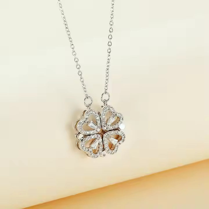 Silver Leaf Charm Folding Magnetic Heart Pendant