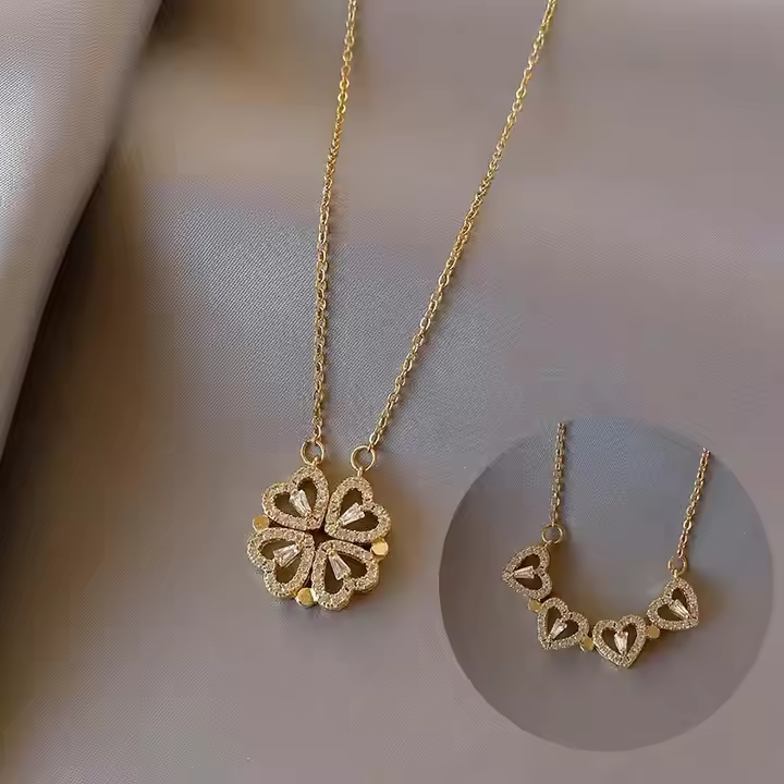 Rosegold Diamond Four-Leaf Clover Folding Heart Locket Pendant