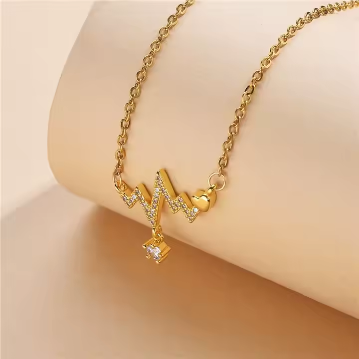 Gold Plated Signal Heartbeat Pendant Set