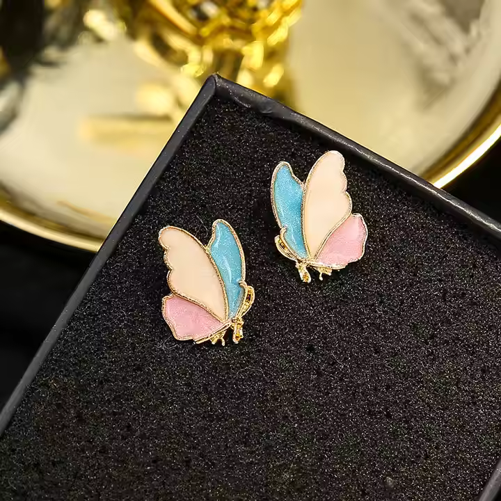 Trendy Colorful Cute Butterfly Stud Earrings